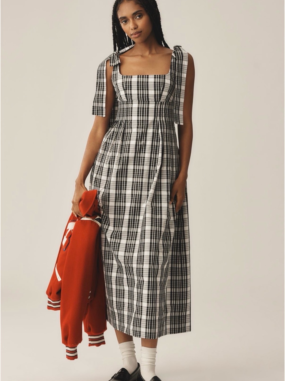 Maeve Black & White Plaid Tie-Shoulder Sundress